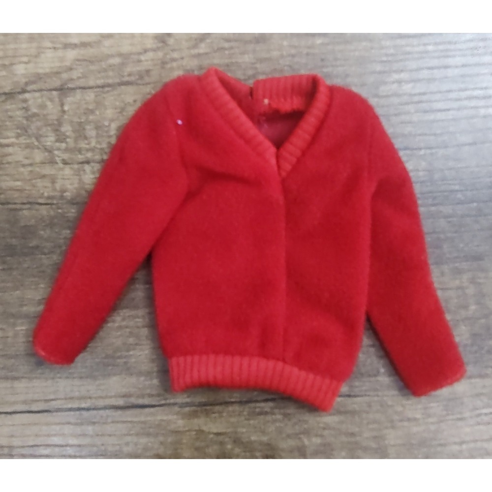 Red Long Sleeve Fashion Doll Top Shirt Clothing Item V Neck Snap Closure Vintage